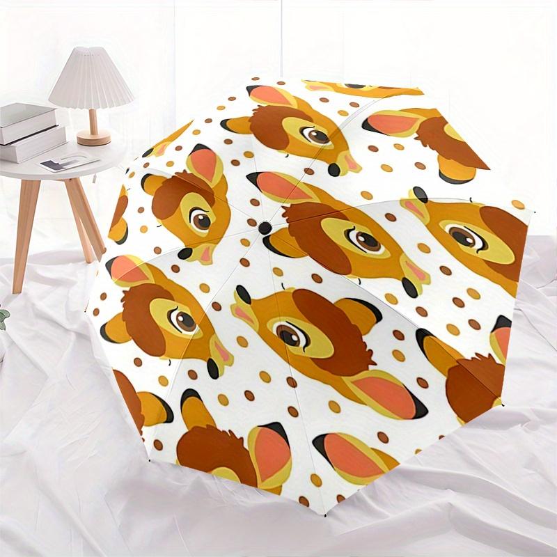 Bambi, Deer Automatic Opening and Closing Umbrella - 8 Ribs Portable Folding Umbrella with Plastic Handle, Suitable for Leisure and Hallowee