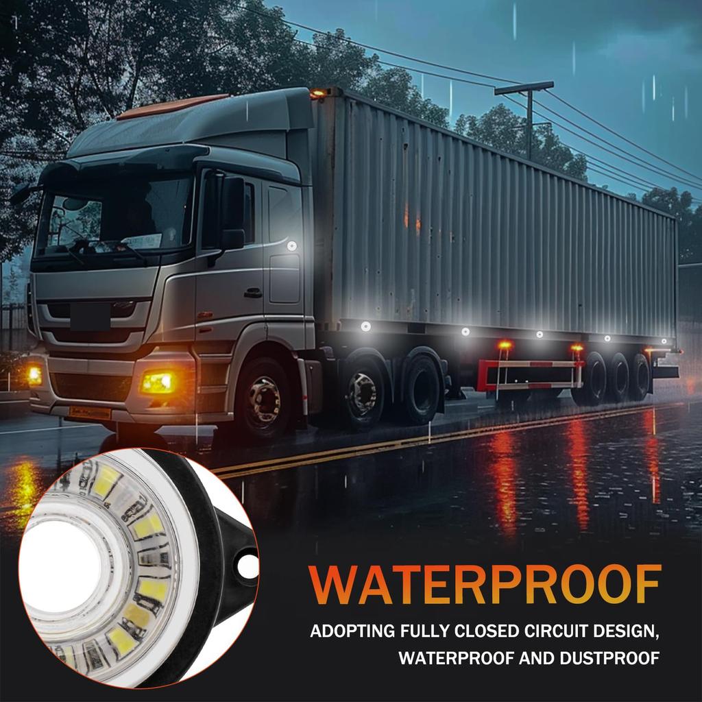 Side Marker LED 12V 24V White Marker Lamp for Trailers and Side High Set of 4 X-STYLE Trucks, 10-LED Marker, Marker, Brightness, Universal, Round,