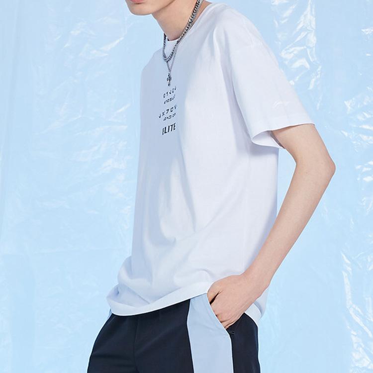 Li Ning T Shirts Men's Standard White Crew Neck Moderate Straight Fit AHSQ507-1