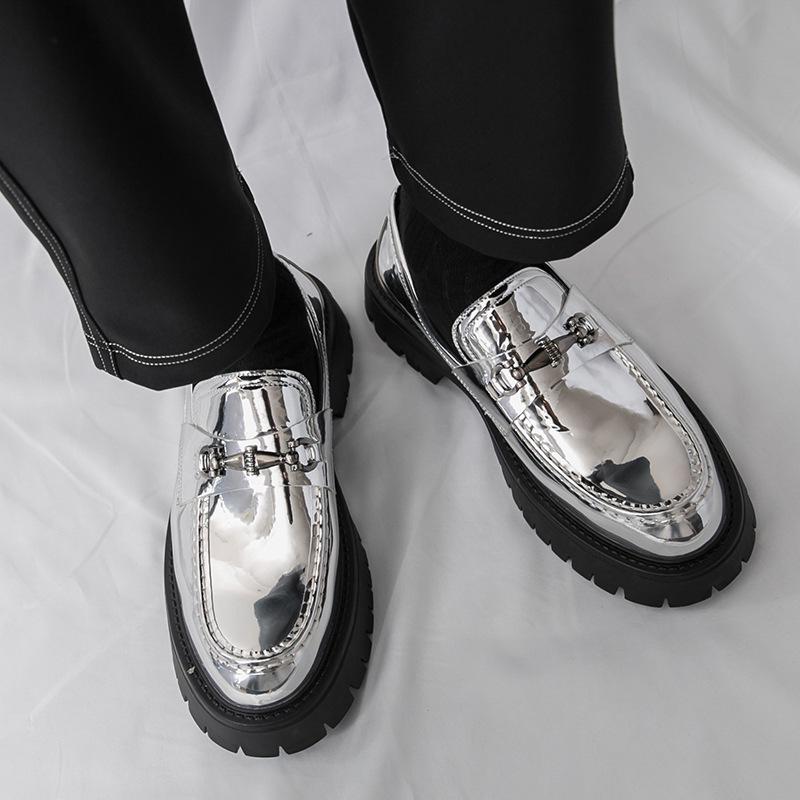 2025 Men s Height-Boosting Patent Leather Loafers with Chunky Soles 43