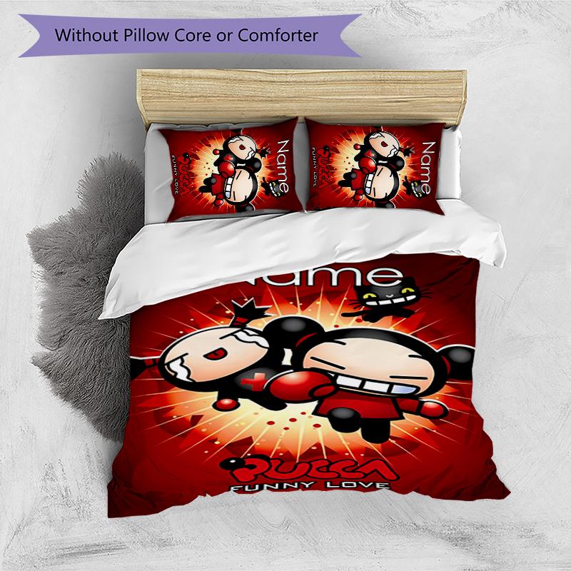 3pcs Custom Name Pucca Bedding Set Duvet Cover Closure Includes 1 Duvet Cover & 2 Pillowcases for All Seasons Bedroom Decor