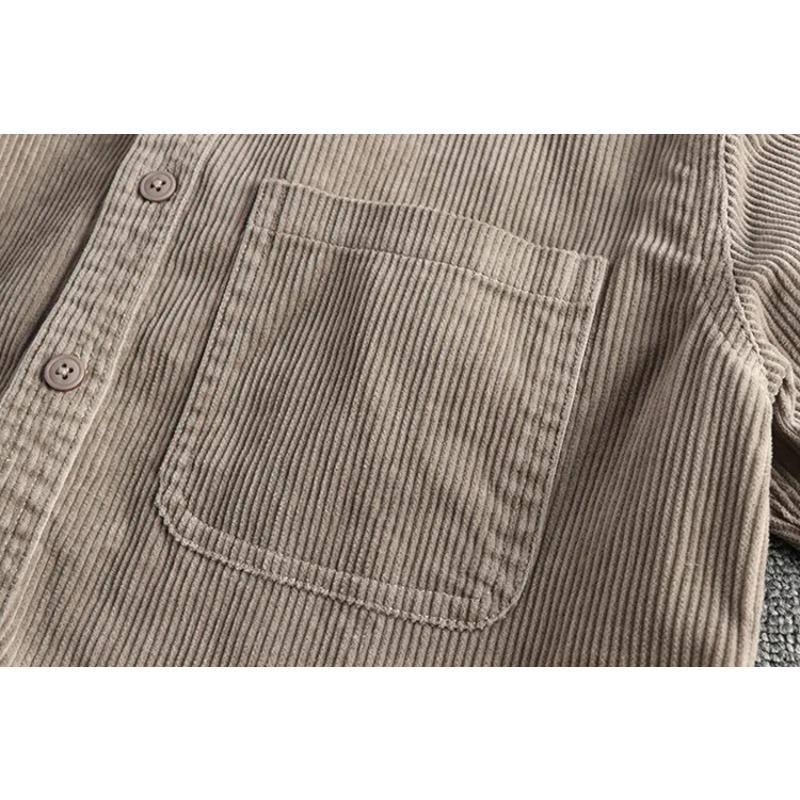 Solid Color Corduroy Vintage Shirt Men Spring Fashion Simple Basic Long Sleeve Blouse America Style Coats