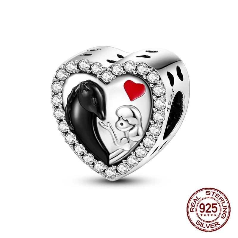 925 sterling copper boys and girls lovers pendant charms Fit 4MM hole diameter bracelet charm beads necklace Diy female Zircon