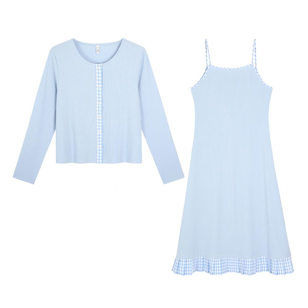 Spring Plus Size Elegant Knit Plaid Two-Piece Suit 2XL (Recommended 140-160 jin) светло-синий