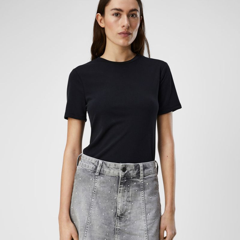 Tee shirt basique noir Jannie manches courtes Femme OBJECT