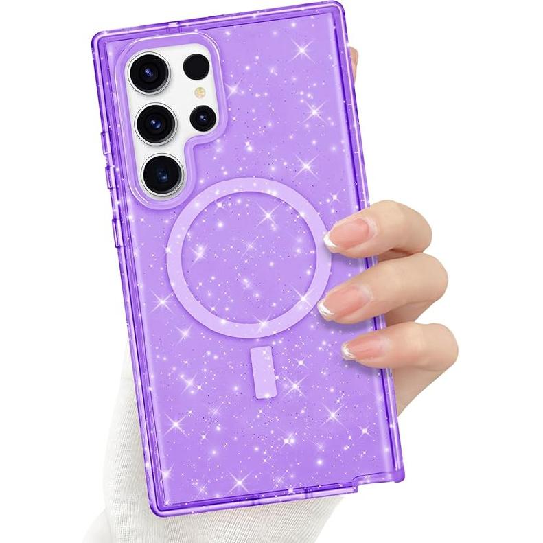 For Samsung Galaxy S23 Ultra Magnetic Case, Luxury Sparkle Bling Glitter Clear Case for Women Girls Men Full Body Drop Protection Bumper Shockproof