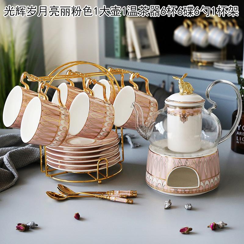 Ceramic Afternoon Tea Flower And Fruit Teacup Tea Set Household Flower Teapot Set Fruit Glass Pot With Filter Candle Heating