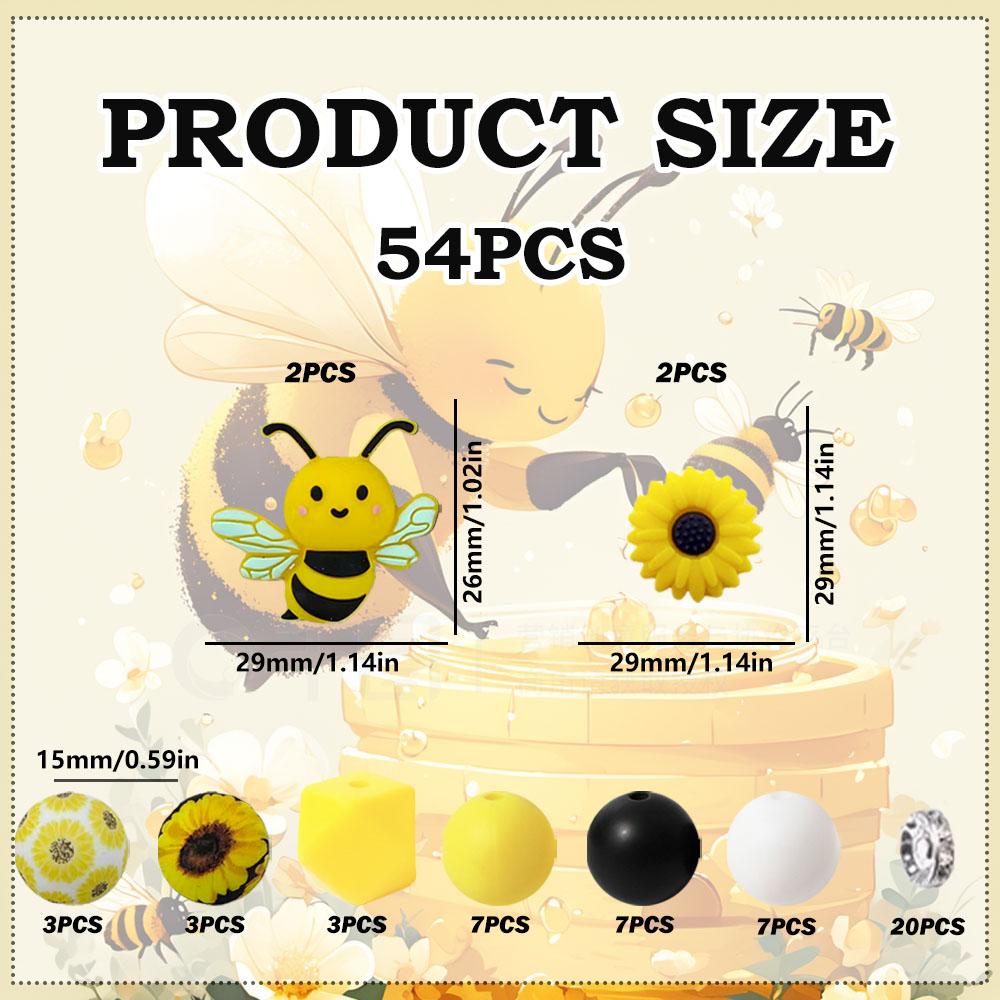 

54PCS Bee Daisy Silicone Bead Set, perfect for DIY handmade crafts such as keychains, necklaces, bracelets, etc