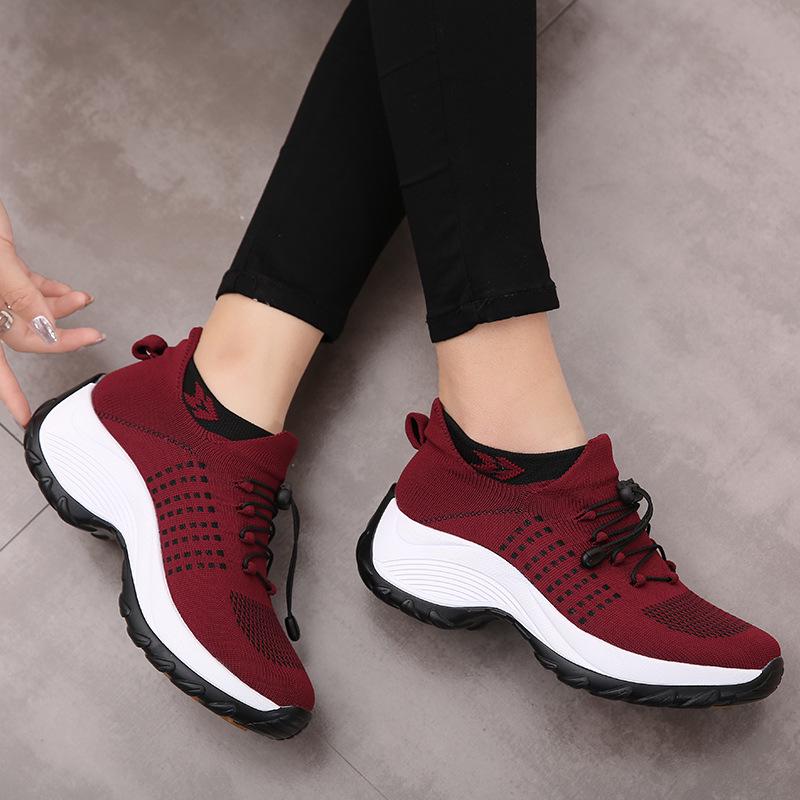 

Plus Size Flyknit Breathable Women s Sneakers - Thick Sole, Casual Spring/Autumn Shoes 40