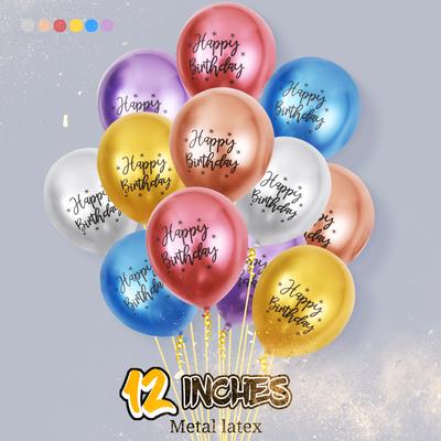 10 szt. Balony Urodzinowe Chromowe Lateksowe Happy Birthday Wzór z Nadrukiem Balon na Baby Shower Metalowe Dekoracje na Przyjęcie Urodzinowe