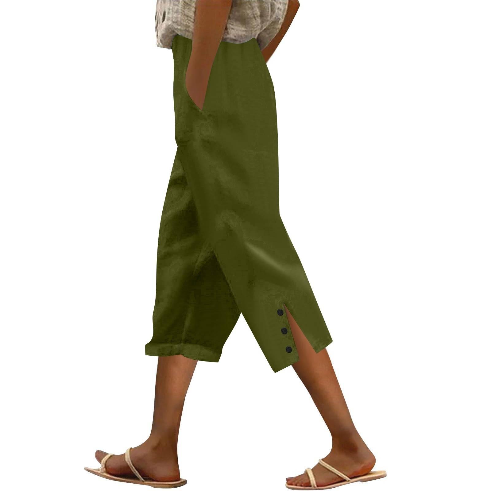 

Women s Fashion Casual Pants Solid Color Straight Pants Elastic Waist Pants With Pockets XL зелений