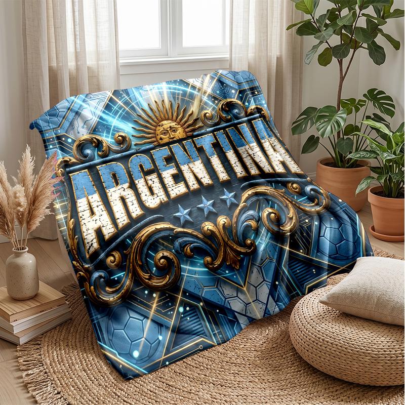 Argentina Football Printed Flannel Blanket Skin Friendly Warm Decorative Throw for Indoor Couch Bed Daily Use