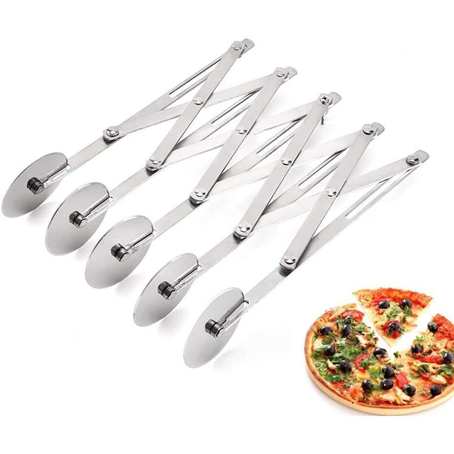 AMRINUGL 5-Wheel Adjustable Dough Cutter, Stainless Steel, 24.5 Cm, Silver, Pastry Divider for Baking