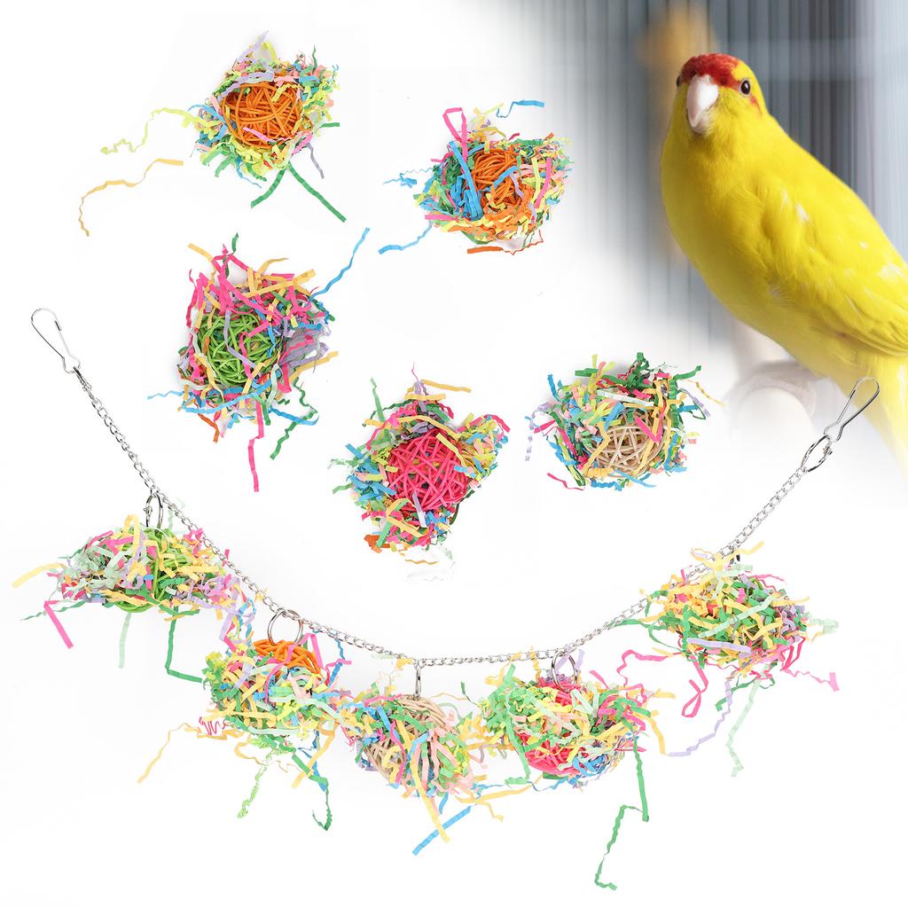 10pcs Bird Hanging Cage Toys with Chain Parrots Biting Chewing Toy Accessory Colour Mixture