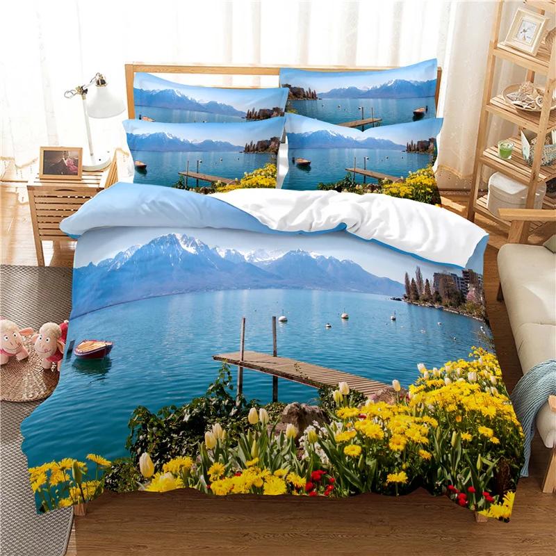 Ropa De Cama River Water Love Clouds Duvet Cover Set 100% High Quality Super Soft Comfortable Bed Linens Set 2/3pcs Dropship