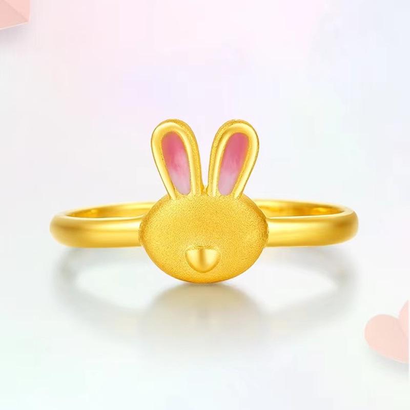 Vietnamese Gold-Enamel Bunny Ring - Cute Brass Gold-Plated Bunny Ear Index Finger Ring, Perfect Best Friend Birthday Gift