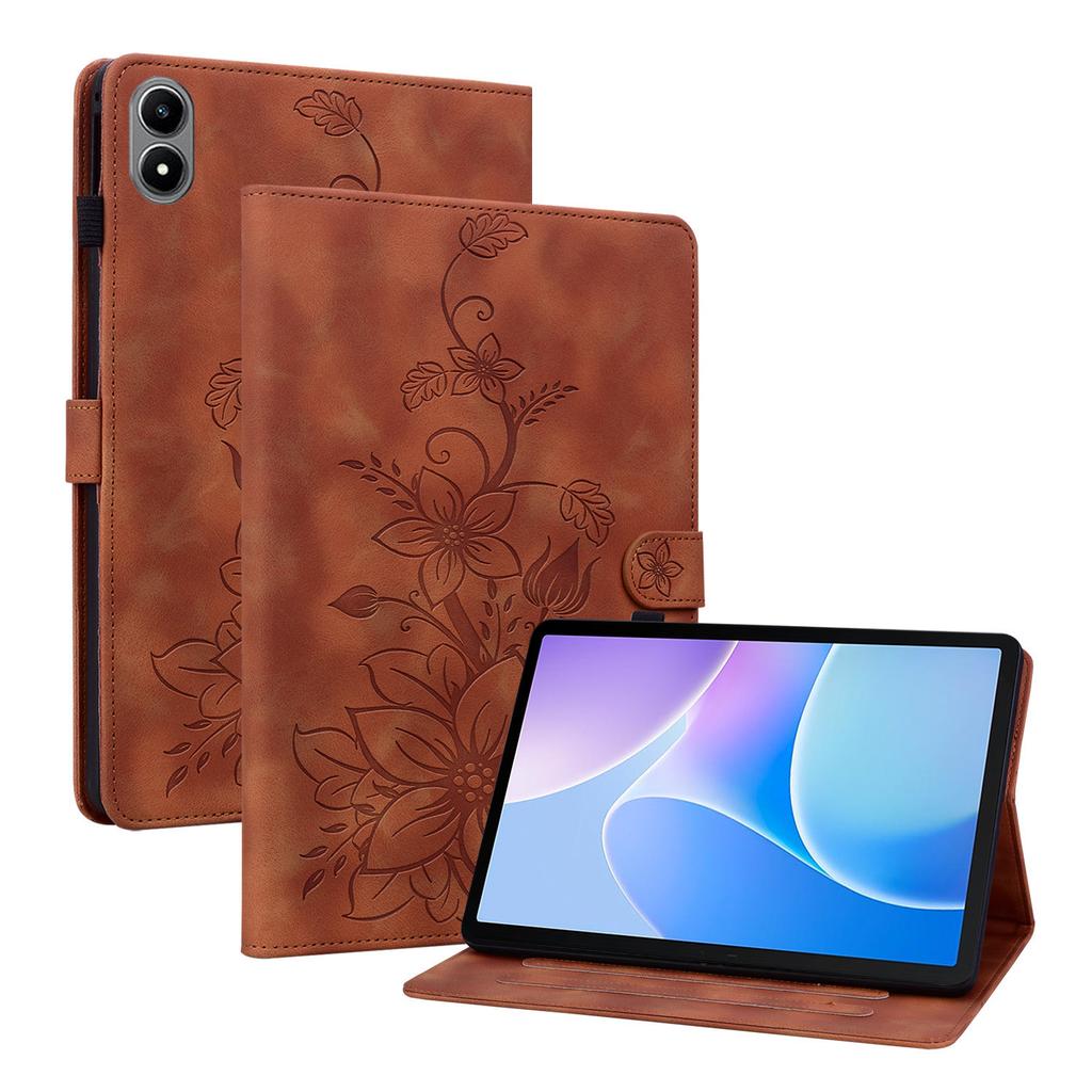For Infinix Xpad 20 Case Lily Flower Imprint Card Slots Leather Tablet Cover