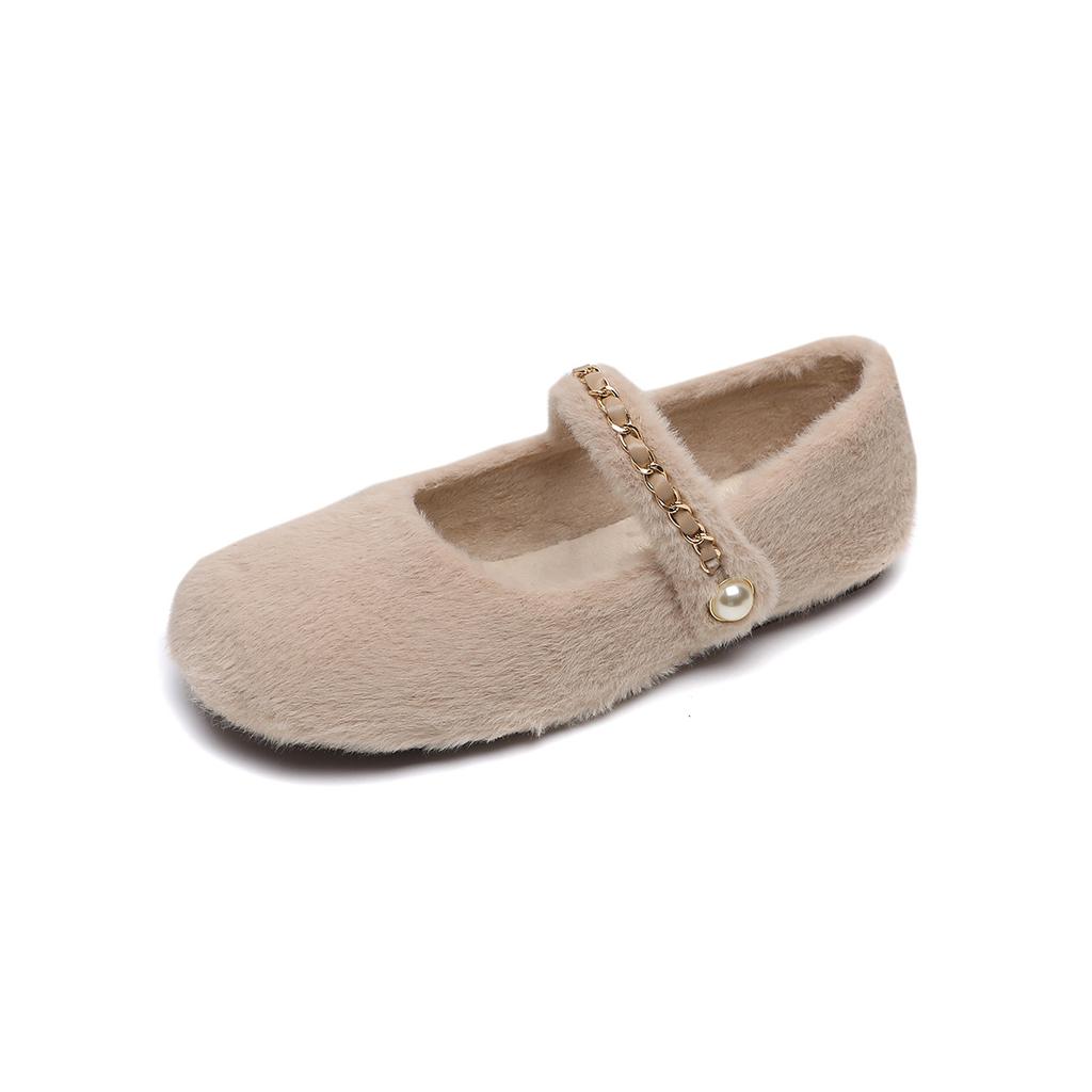 Mao Mao shoes for women to keep warm outside, new one-word with flat bottom and fleece single shoes soft sole