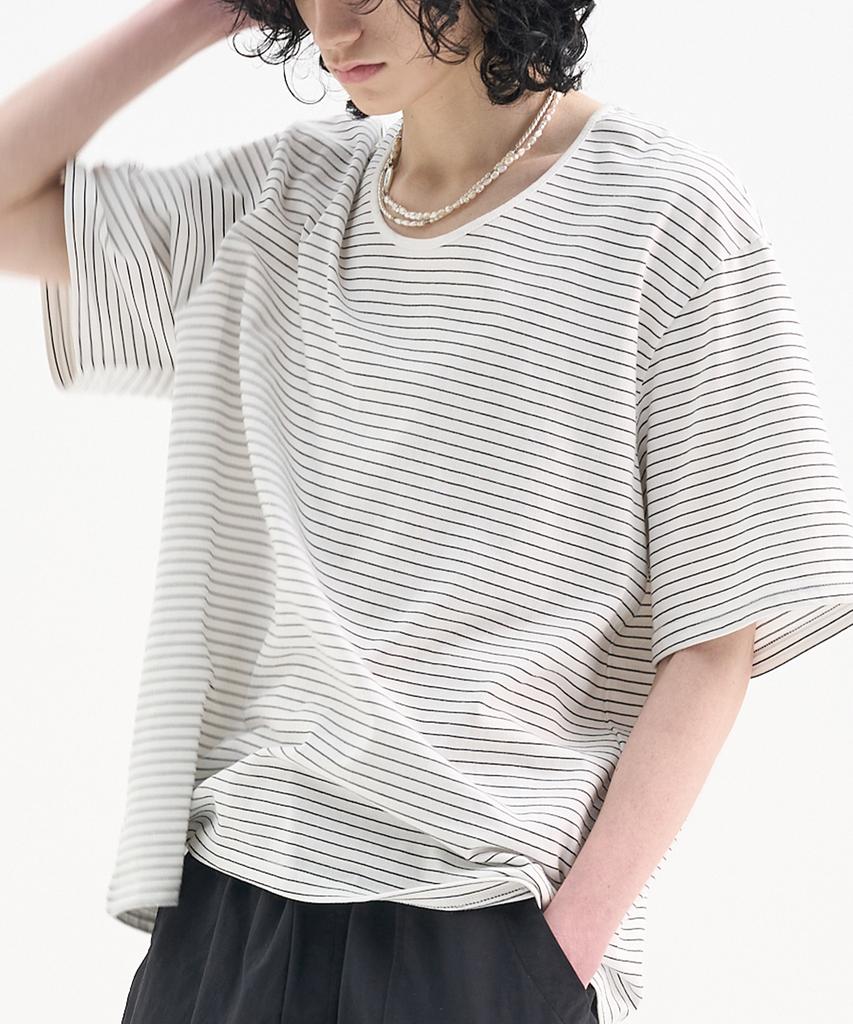 TRIP LE SENS Basic U-Neck Silket Cotton T-Shirt_St Black Neckline