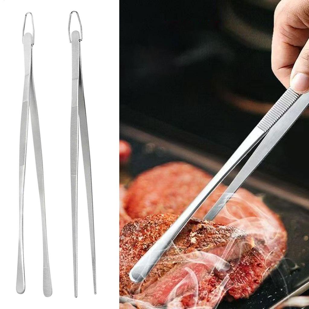 Long Cooking Tongs Stainless Steel Kitchen Tongs Non-Slip Heat Resistant BBQ Grill Tongs for Steak Seafood Buffet Salad Cooking