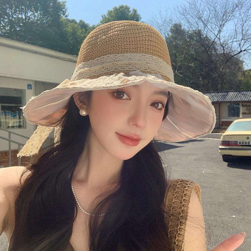 Summer Seaside Vacation Sunscreen and Sunshade Straw Hat Fashionable Foldable Lace Daisy Fisherman's Hat