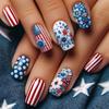24pcs July 4th Press On Nail Medium Square Acrylic False Nail With Flower Designs Full Coverage Stick On Nail Manicure
