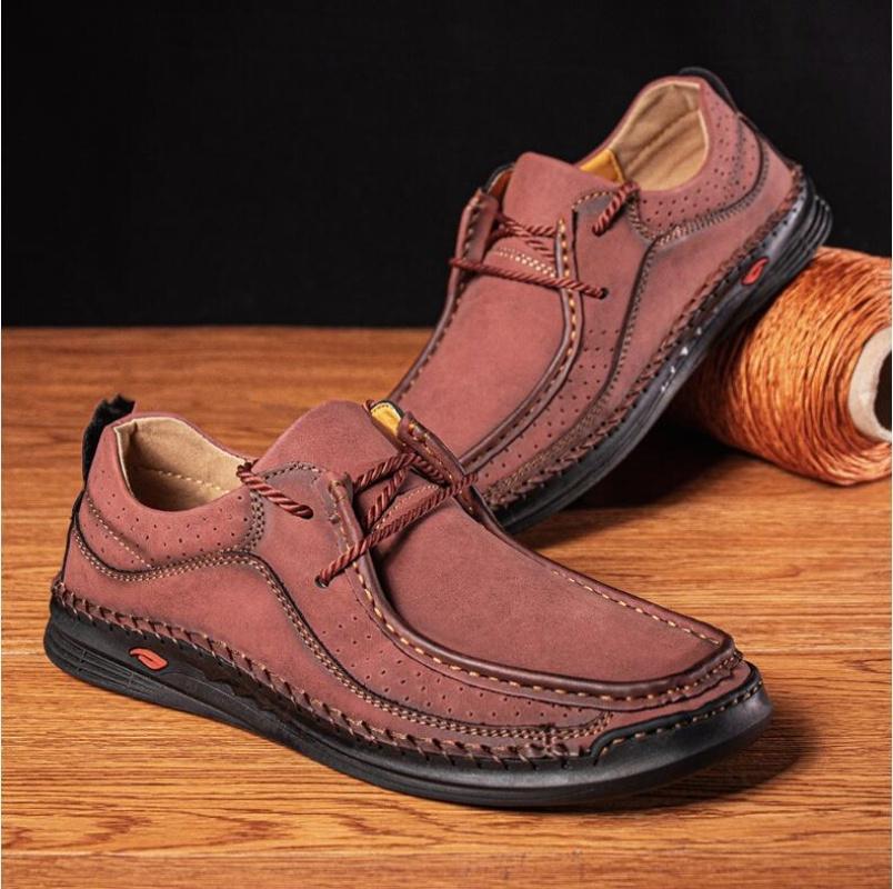 Hand-Stitching Leather Shoes Men Casual Sneakers Comfty Driving Shoe Breathable Leather Loafers Men Shoes Design Moccasins