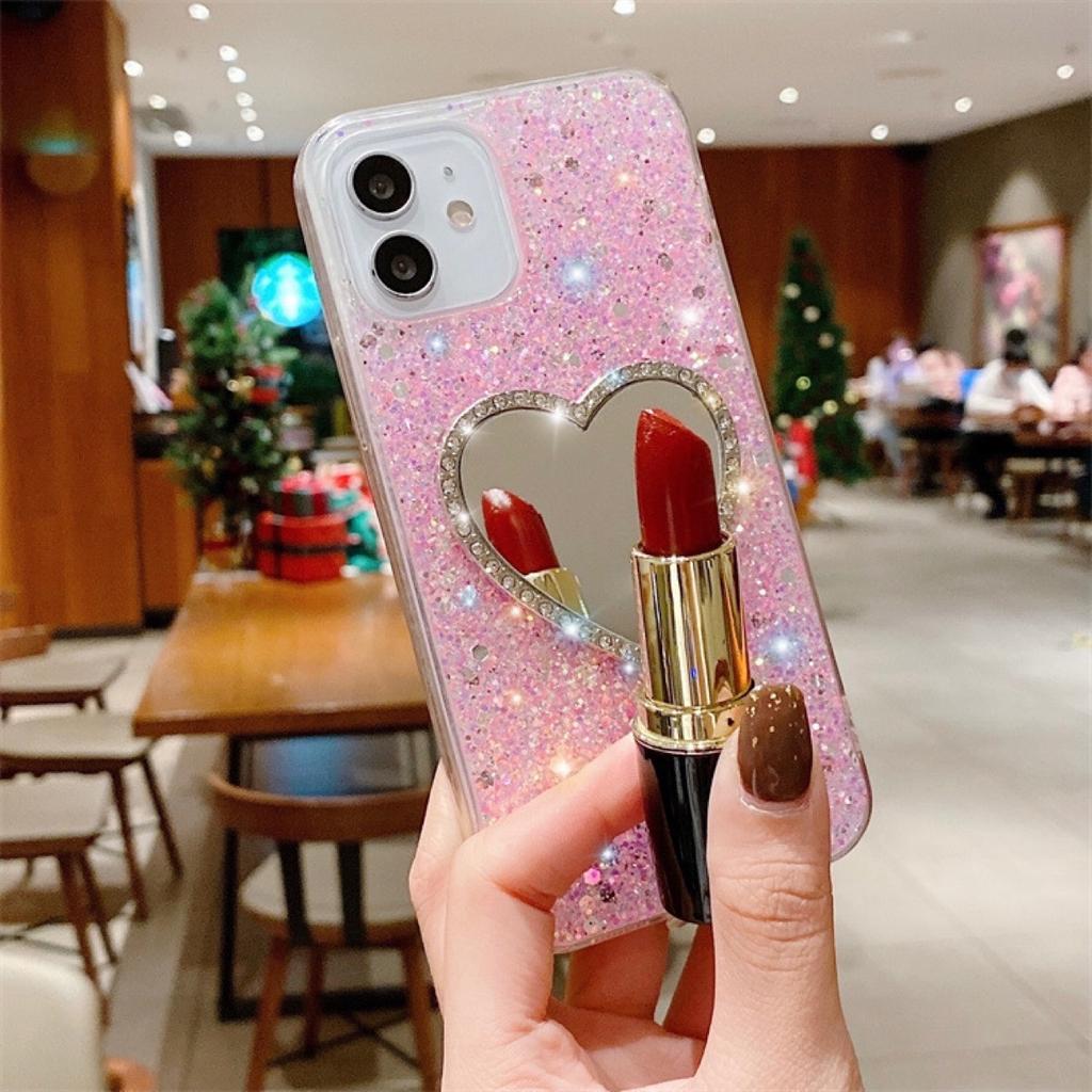 iPhoneXR Mobile Phone Case Is Suitable for iPhone15 Epoxy XSmax Rhinestone 11Pro Love Mirror Glitter