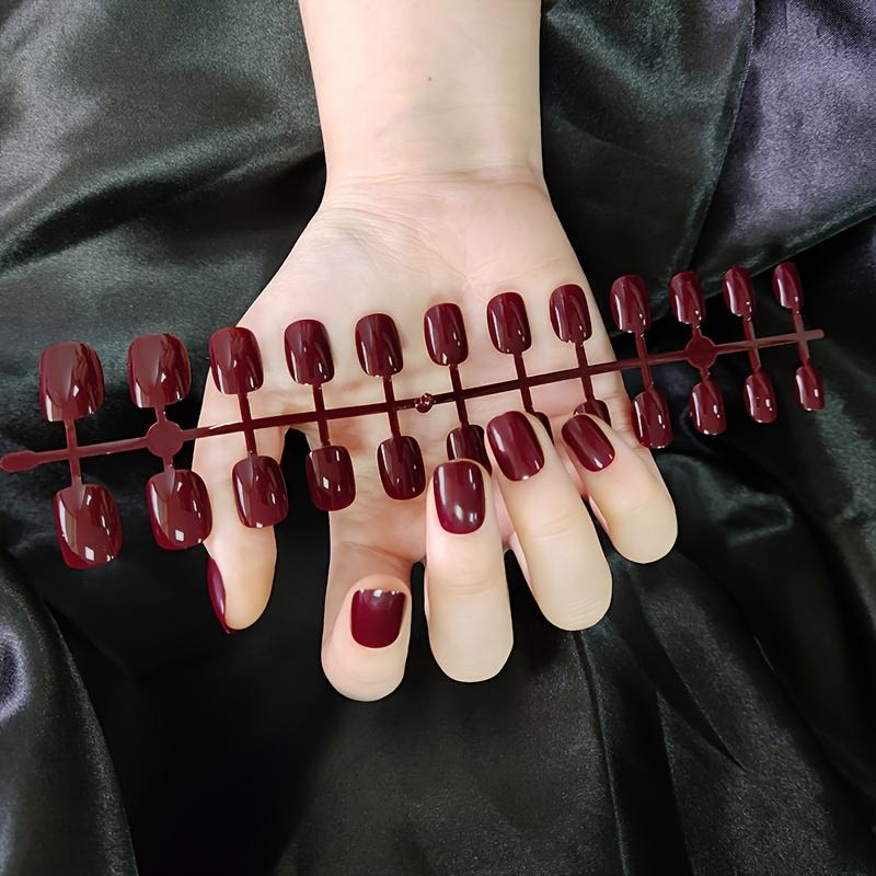 Uñas Postizas Cortas Cuadradas, Uñas Postizas Brillantes, Uñas Postizas de Cobertura Completa Para Mujeres y Niñas con Imprimación de Punta Preaplicada