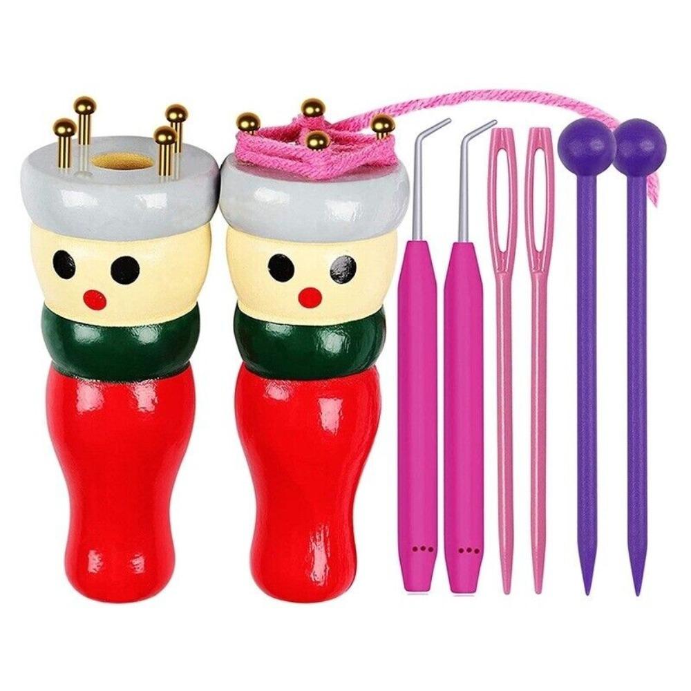 

Wooden Spool Knitting Doll Set Homemade Rope Tie Knitting Tool 2 Piece Kit for Beginners 1 Set