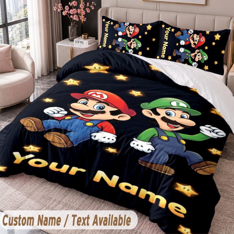 Custom Name Text 3Pcs Bedding Set Super Mario Duvet Cover And Two Pillowcases