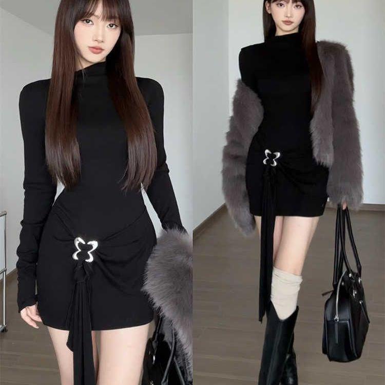 

Next Saturday Women s Black Bodycon Dress: Stand-Up Collar, Long Sleeve, Cinched Waist, Short Skirt. Extra Large чёрный