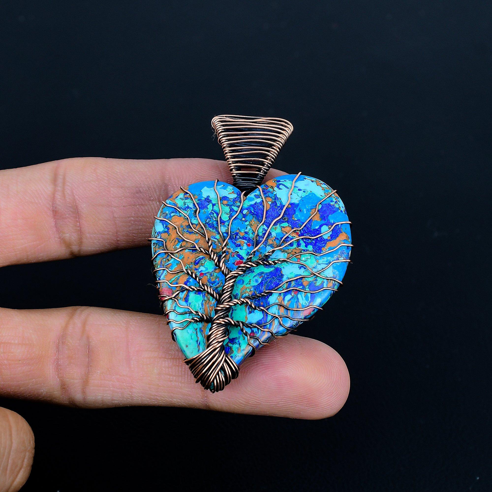 

Mosac Ballon Jasper Pendant, Gemstone 999 Copper Wire Wrapped Jewelry Pendant, Handmade Jewelry Birthstone Pendant, Gift For Him 2.36 Inches