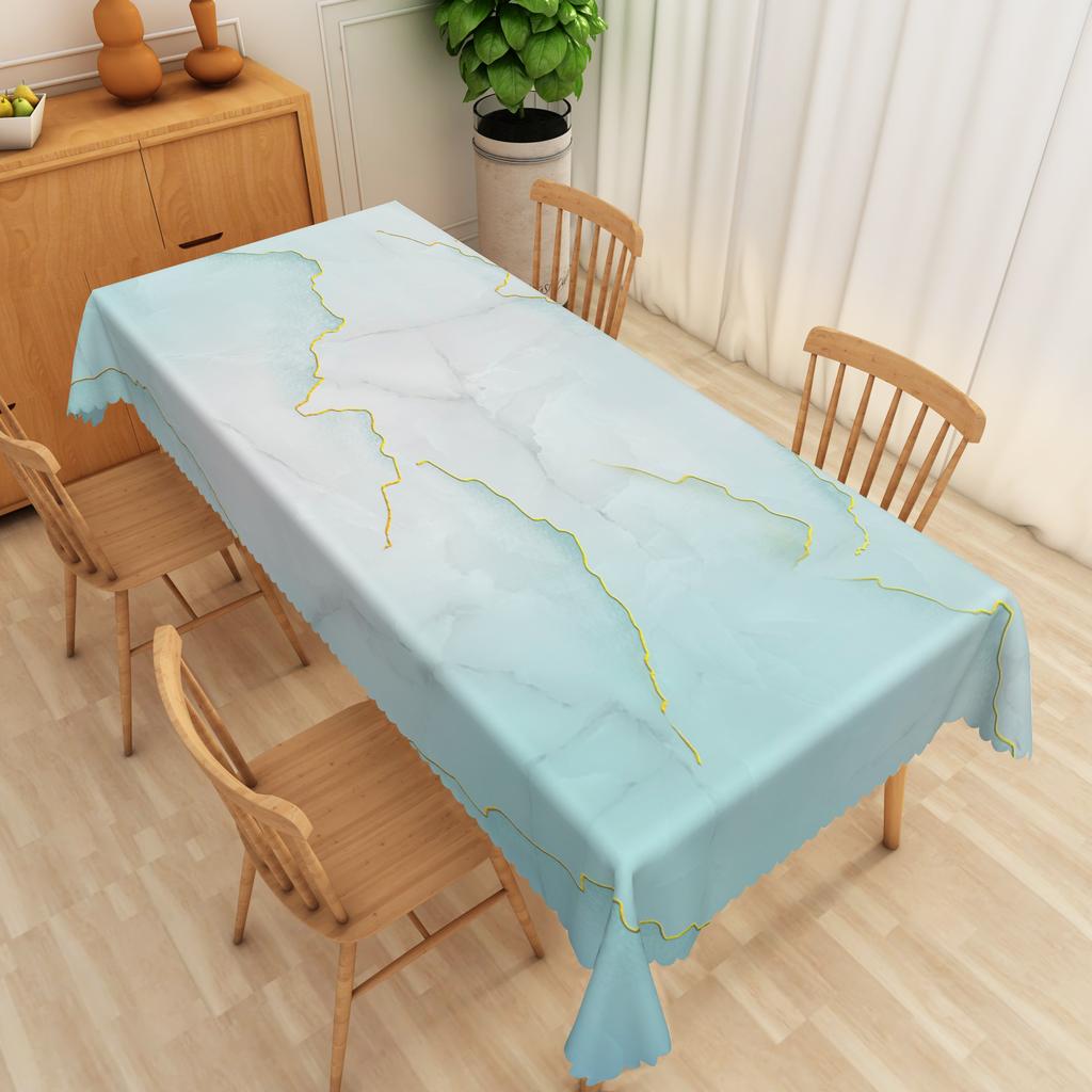 Ocean Blue Tablecloth Seashell Starfish Wave Beach Print Waterproof Table Cover For Kitchen Decoration Birthday Party Tablecloth