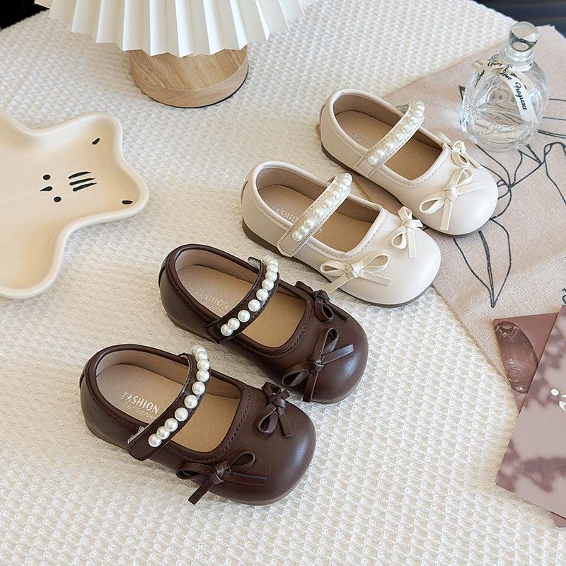 Girls' Spring Pearl Bow Mary Jane Princess Shoes