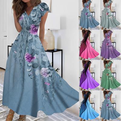 Rochie lungă de damă Rochie maxi Rochie ocazională Rochii din șifon Rochie leagăn Culoare uni Casual Matură În aer liber Zilnic Întâlnire Volanată Rochie cu mânecă scurtă cu decolteu în V