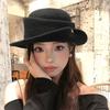 French Hepburn Style Elegant Black Top Hat Women'S Autumn Winter Rolled Edge Woolen Hat Able Fisherman Hat