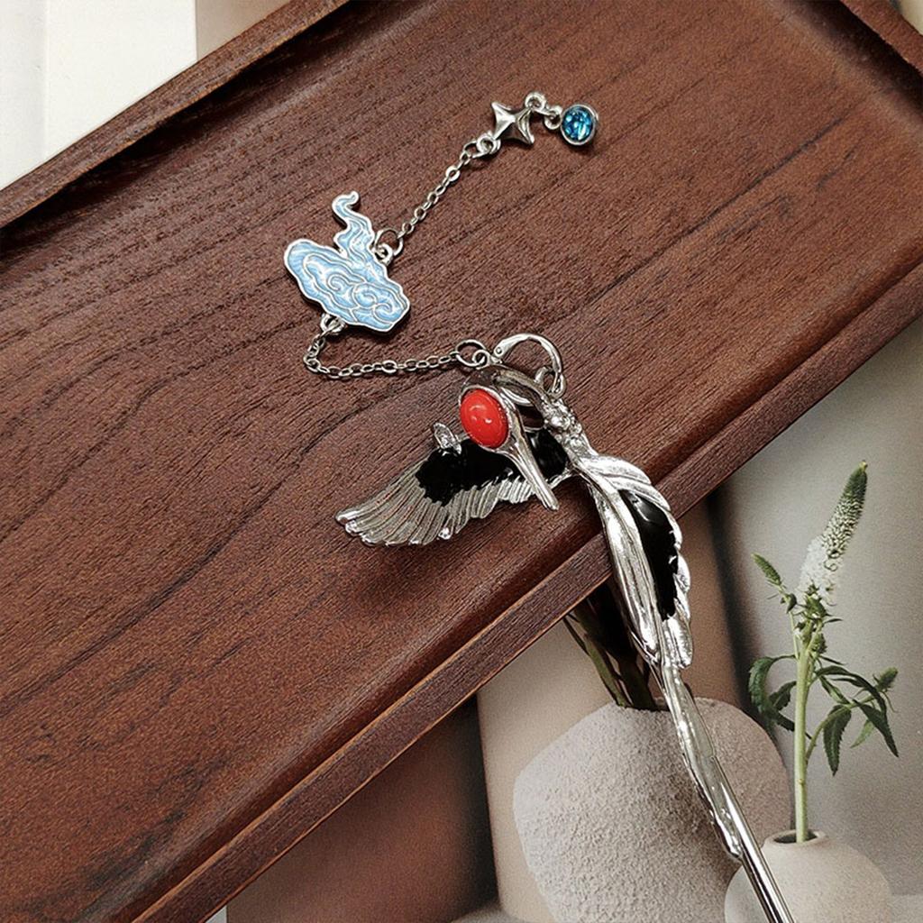 Retro Kran Haarstab Nadeln Klassisch Elegant Legierung Quasten Haarnadel Langes Haar Frauen Hochzeit Hanfu Haarschmuck