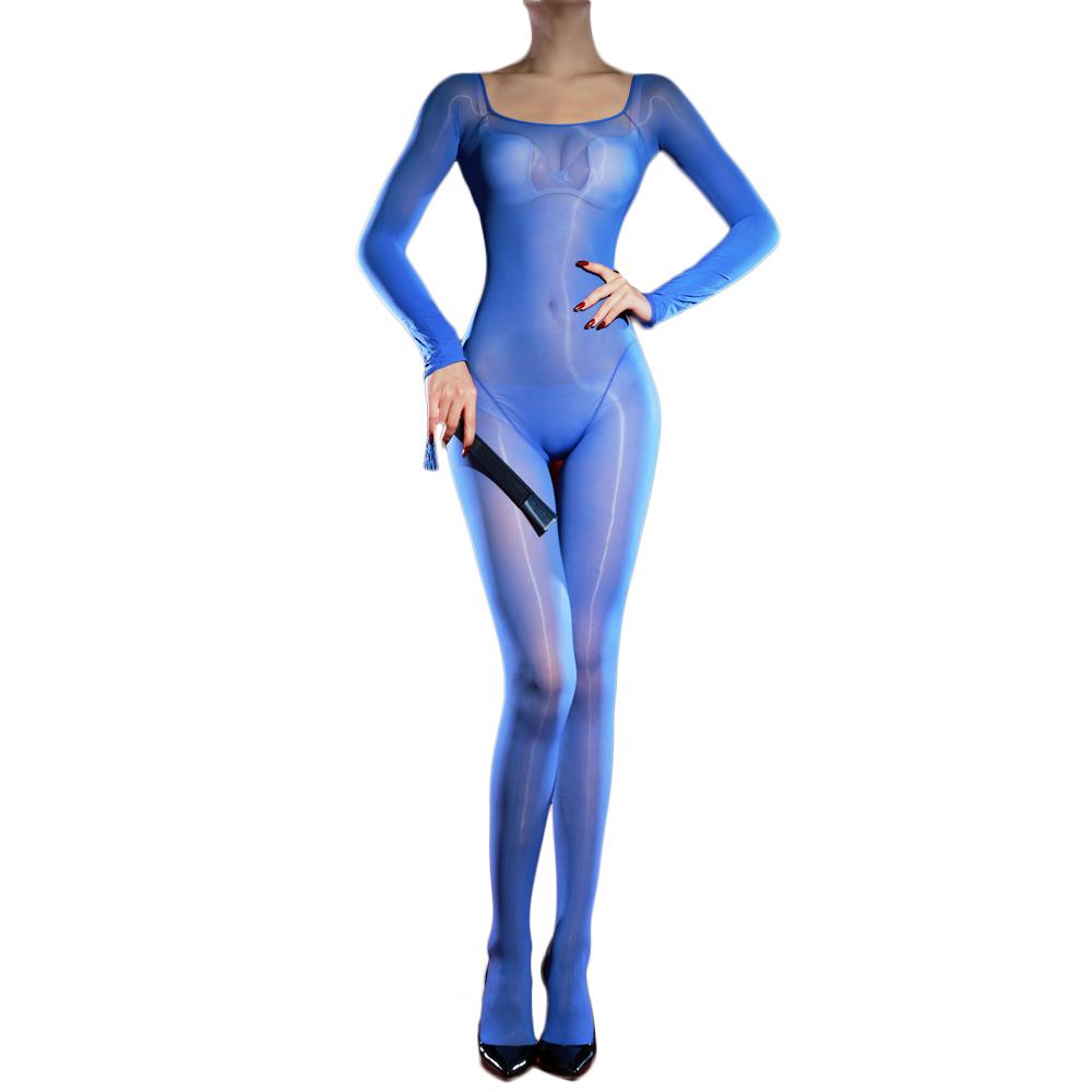 Sexy Women 5D Oil Glossy Shiny Jumpsuit Elastic Sheer See Through Bodysuit Sexy Yoga Shaper Slim Tights Maid Leotard