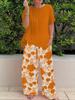 1116 Women's Summer Fashion Loose Printed Pants Casual Suit Two Pieces