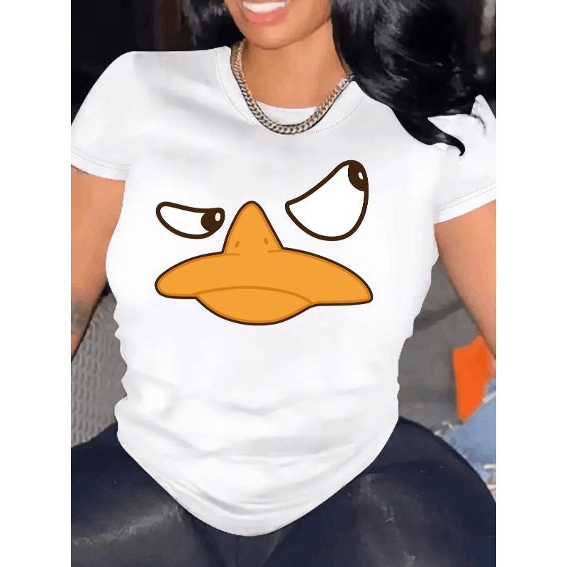 Duck Graphic Print T-Shirt for Women Casual Short Sleeve Tee 1 Pcs 100% Heavy Cotton - Comfortable Crew Neck, Soft Adorable Tees Tops