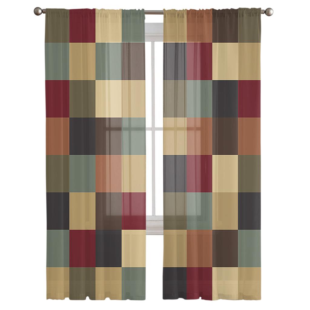 Farbiges Quadratisches Block-Fensterbehandlung Tüll Moderne Transparente Vorhänge für Küche Wohnzimmer das Schlafzimmer Vorhänge Dekoration