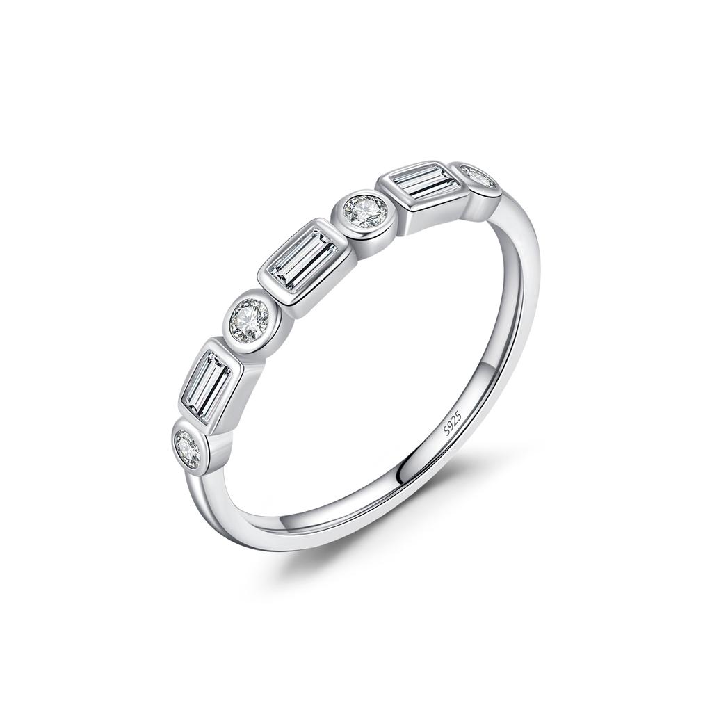 MODIAN 925 Silver Fashion Round Rectangle Dazzling Clear CZ Band Ring For Women Wedding Engagement Fine Jewelry