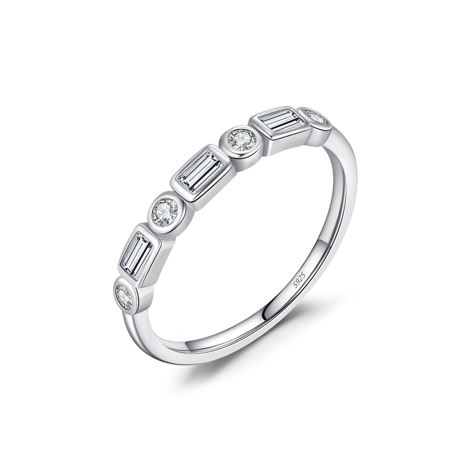 

925 Sterling Silver Fashion Round Rectangle Dazzling Clear CZ Band Ring For Women Wedding Engagement Fine Jewelry 5