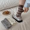 Women's Autumn & Winter Retro Striped Over-the-Knee Micro-Pressure Slimming Socks, Trendy Japanese Button Style.