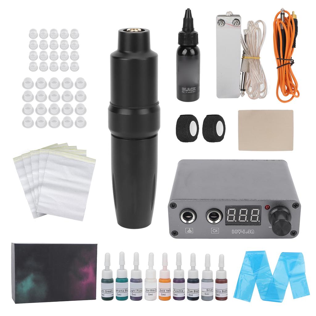 Rotary Tattoo Pen Kit Novice Power Supply Foot Pedal RCA Clip Cord Ink Cup Tattoo Machine Set (100‑)