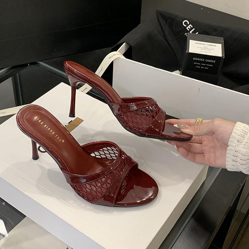 

Fashion Bailamos 2025 Brand Women Slippers Ladies Elegant Thin High Heel Dress Pumps Slides Fashion Open Toe Slip On Slides Mujer 40 красный