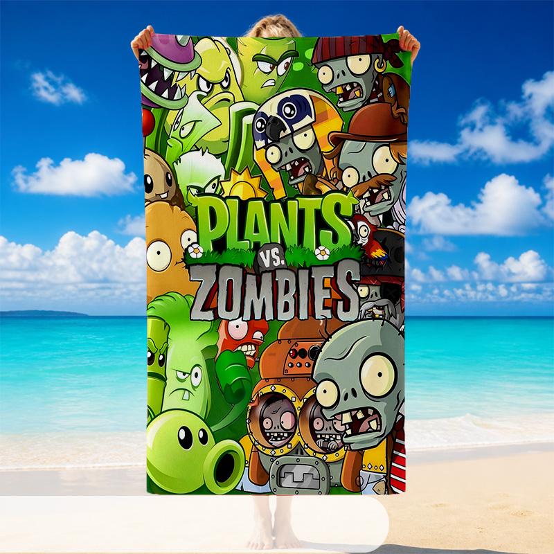 Quick Dry Beach Towel Plants Vs. Zombies Pattern, Lightweight Absorbent Towel for Pool Beach Vacation Use