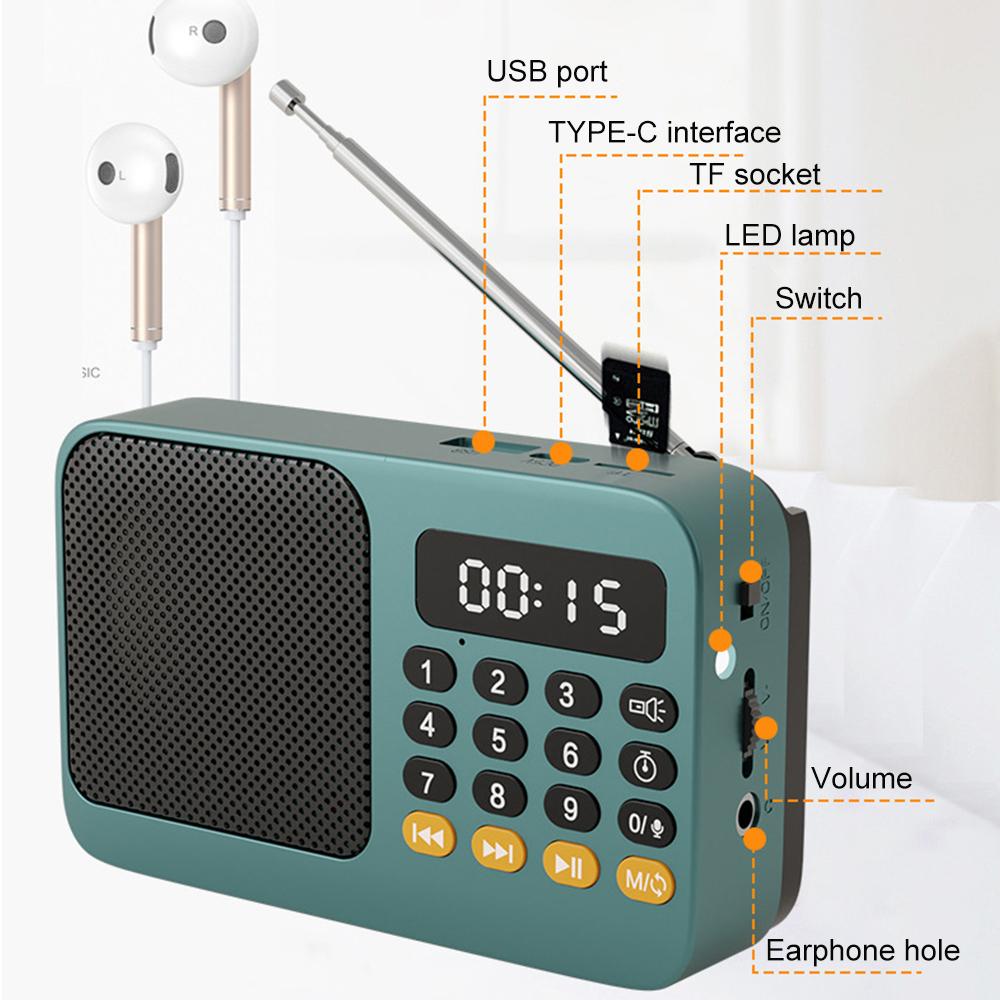 Rechargeable Portable FM Radio Mini Bluetooth Wireless Speaker Support USB TF Card MP3 Music Player with LED FM Radio Receiver