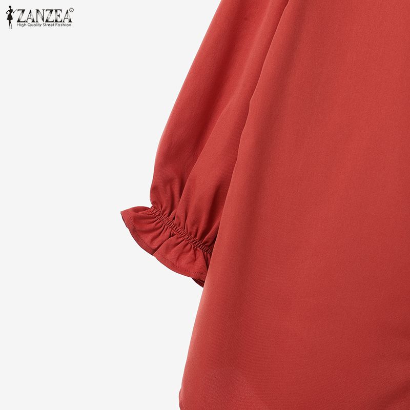 ZANZEA Women Casual Round Neck Solid Color Loose 3/4 Sleeve Blouse
